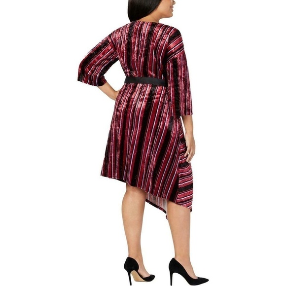 NY Collection Stripe Velvet Asymmetrical Dress - Picture 4 of 13